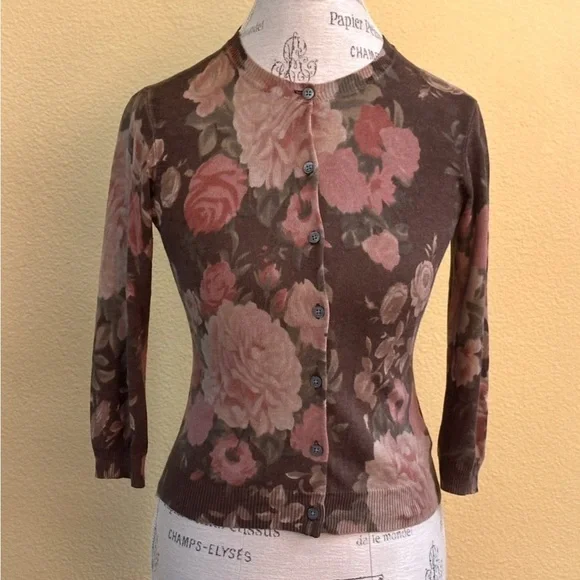 Lauren Ralph Lauren Floral Silk And Cotton Cardigan Petite Small Like New! - Picture 2 of 6